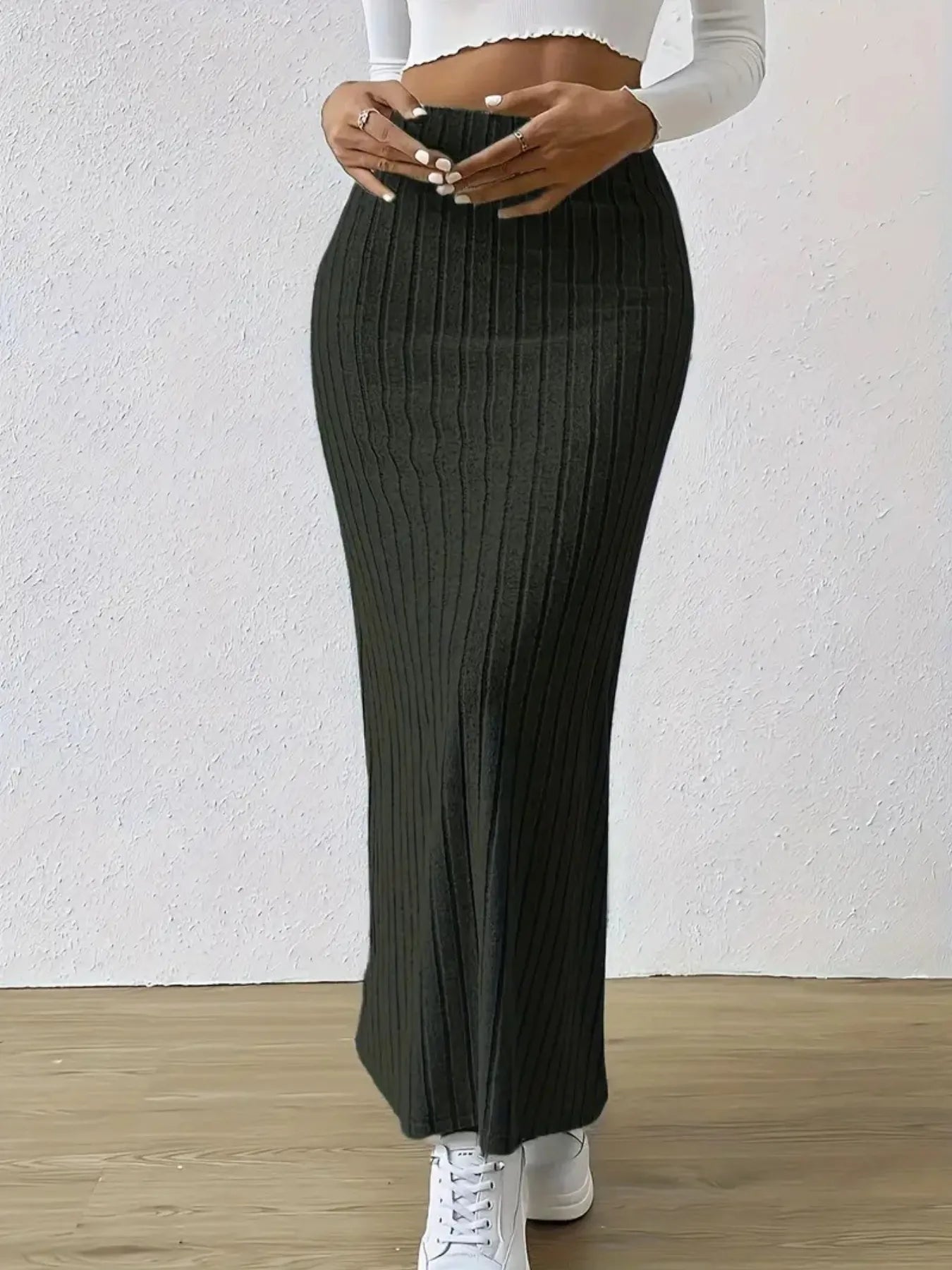 High Waist Ribbed Knit Maxi Skirt - LODIMAE FASHION 