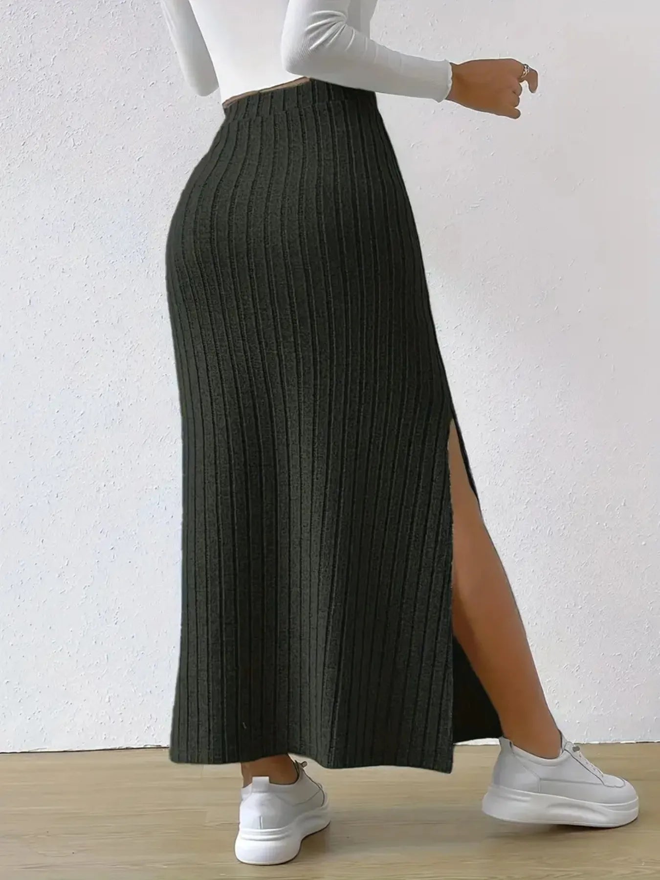 High Waist Ribbed Knit Maxi Skirt - LODIMAE FASHION 