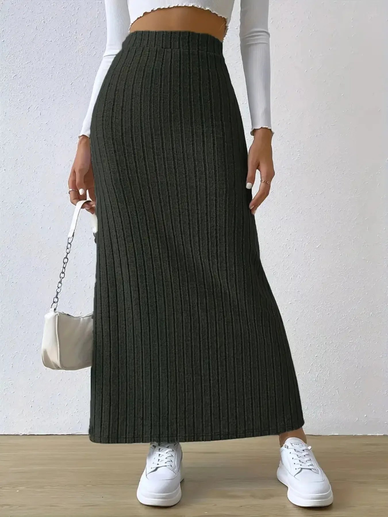 High Waist Ribbed Knit Maxi Skirt - LODIMAE FASHION 
