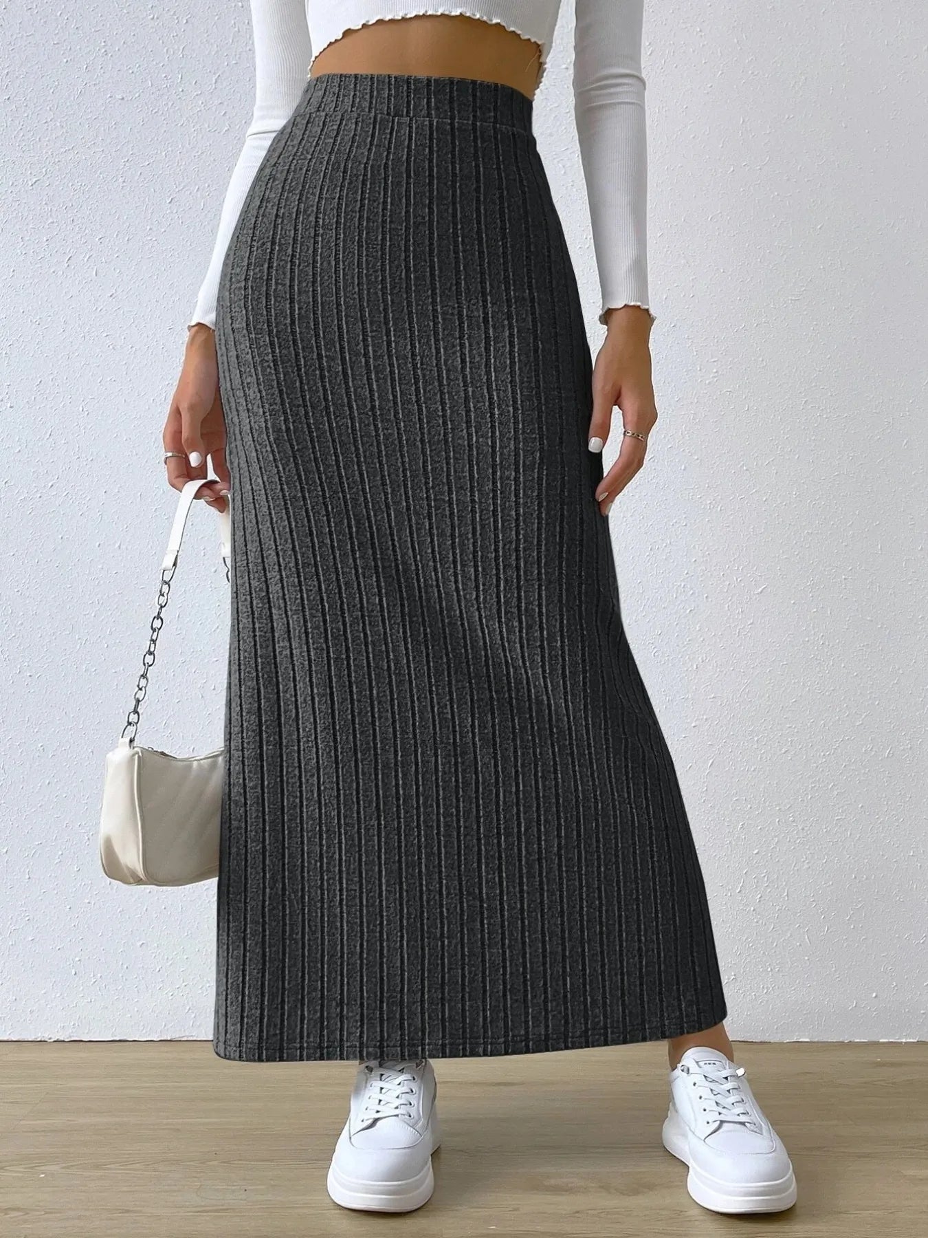 High Waist Ribbed Knit Maxi Skirt - LODIMAE FASHION 