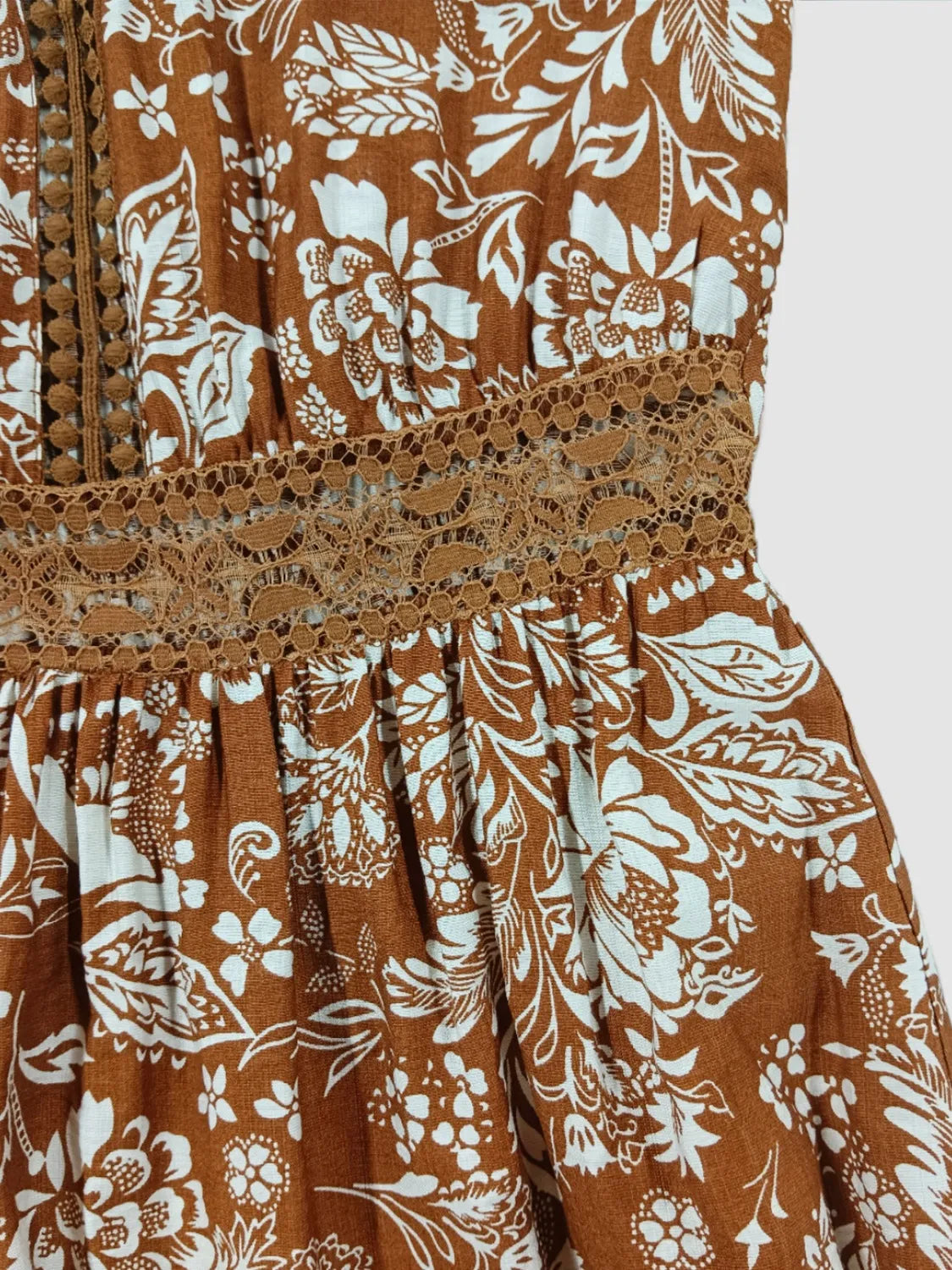 Lace Detail Printed Short Sleeve Midi Dress - LODIMAE FASHION 