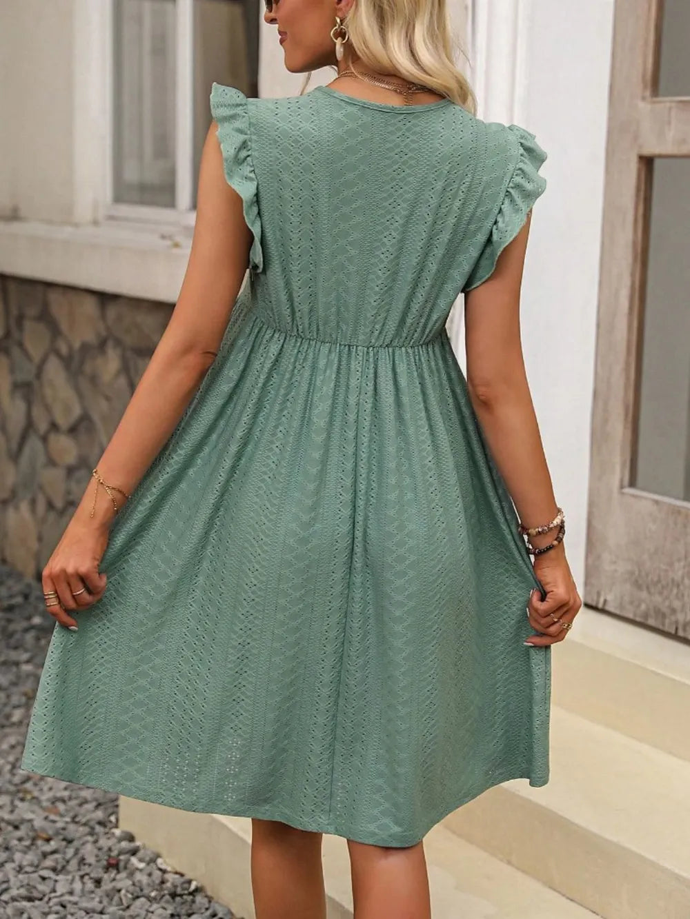 Lace Detail Ruffled Eyelet Mini Dress - LODIMAE FASHION 