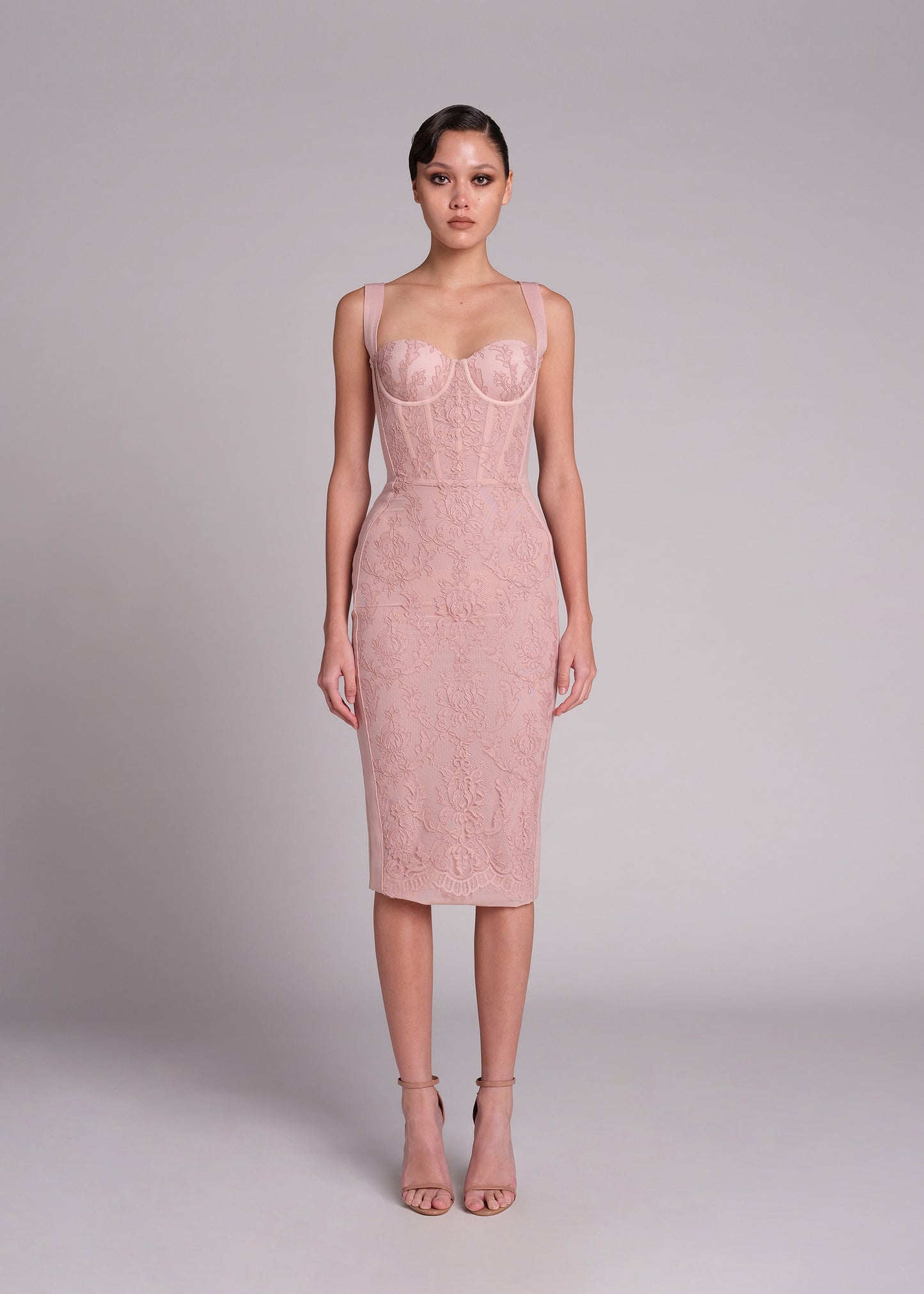 Lace Front Strap Bodycon Midi Dress – Business Chic Elegance - LODIMAE FASHION 