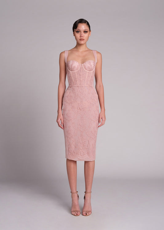 Lace Front Strap Bodycon Midi Dress – Business Chic Elegance - LODIMAE FASHION 