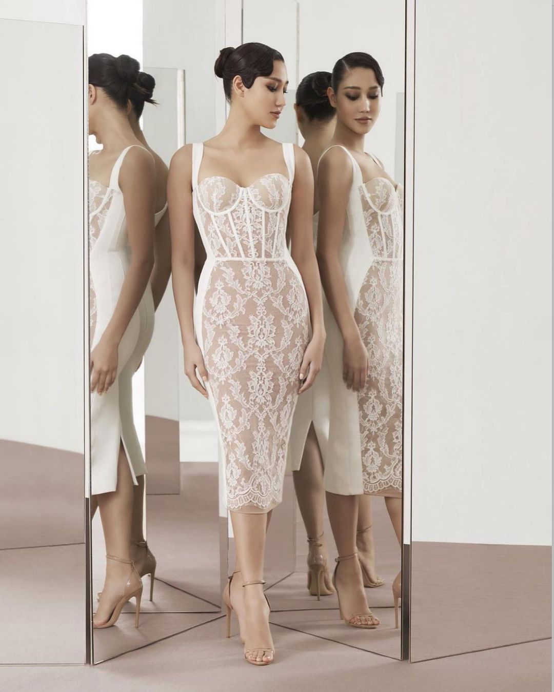 Lace Front Strap Bodycon Midi Dress – Business Chic Elegance - LODIMAE FASHION 
