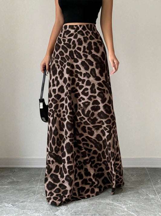 Leopard Print High-Waisted Maxi Skirt - LODIMAE FASHION 