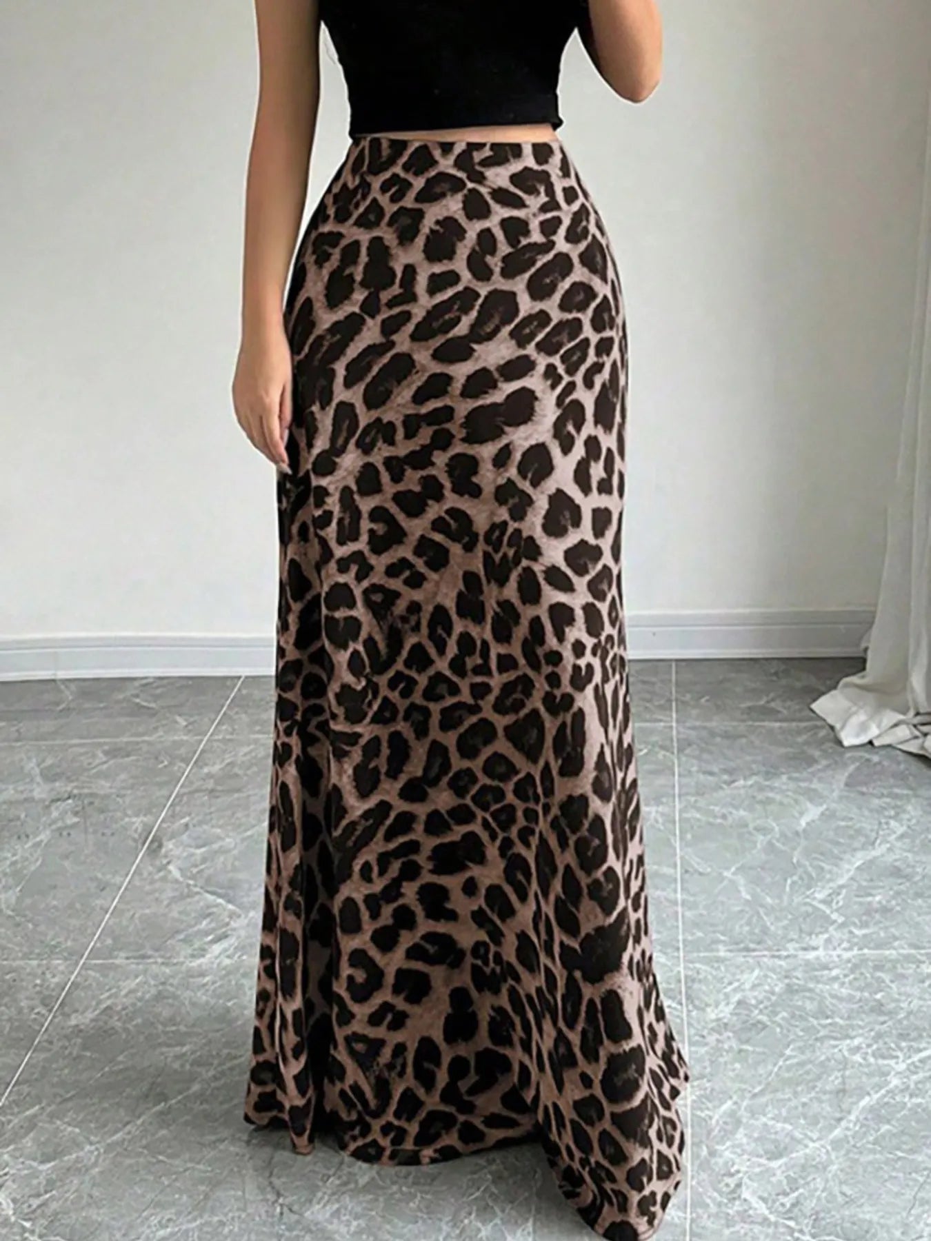 Leopard Print High-Waisted Maxi Skirt - LODIMAE FASHION 