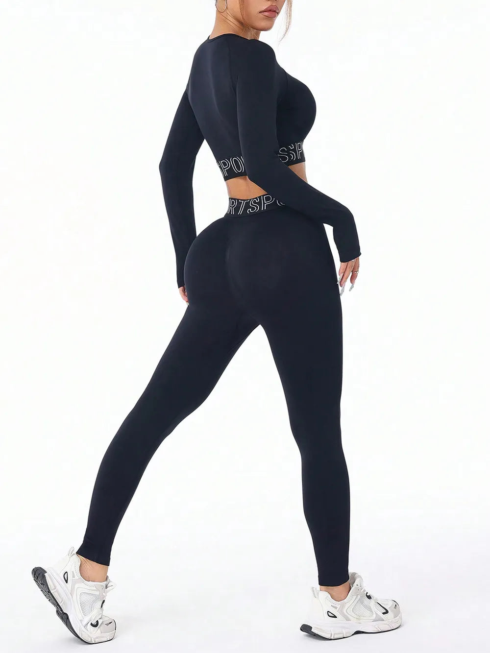 Letter Print Round Neck Long Sleeve Top and Leggings Active Set - LODIMAE FASHION 
