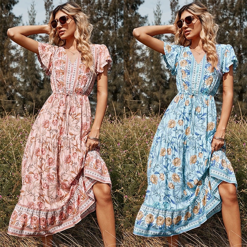 Lotus leaf printed women's dress - LODIMAE FASHION 