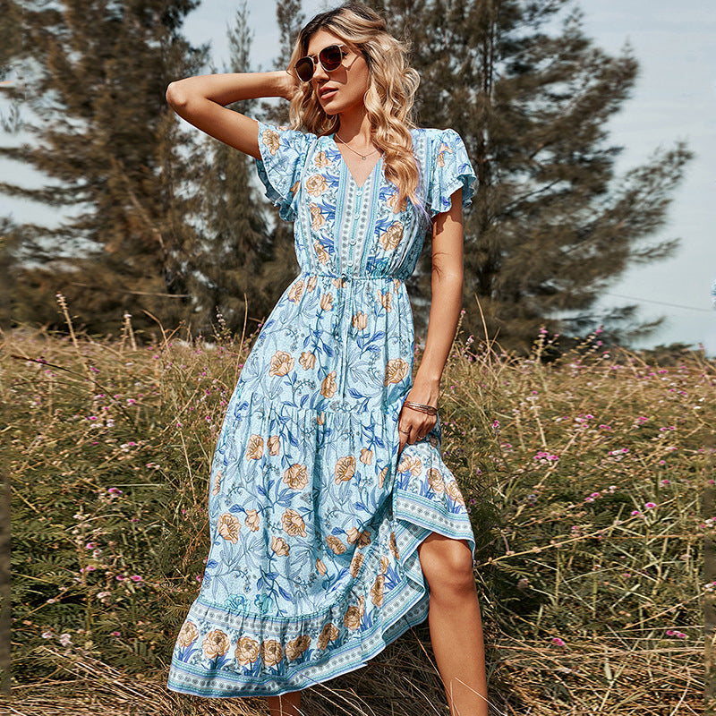 Lotus leaf printed women's dress - LODIMAE FASHION 