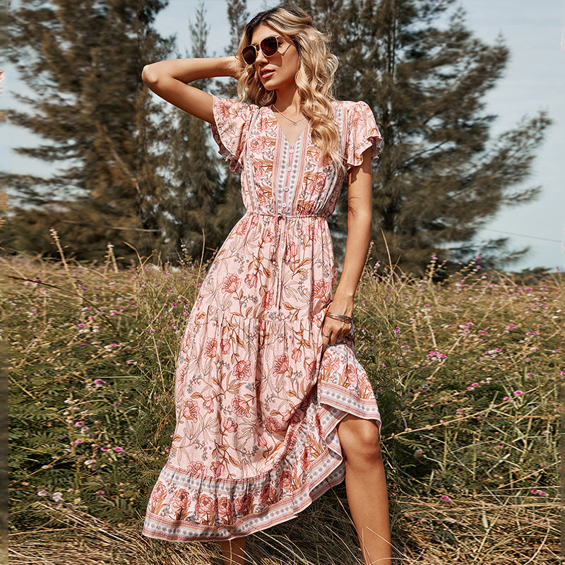 Lotus leaf printed women's dress - LODIMAE FASHION 
