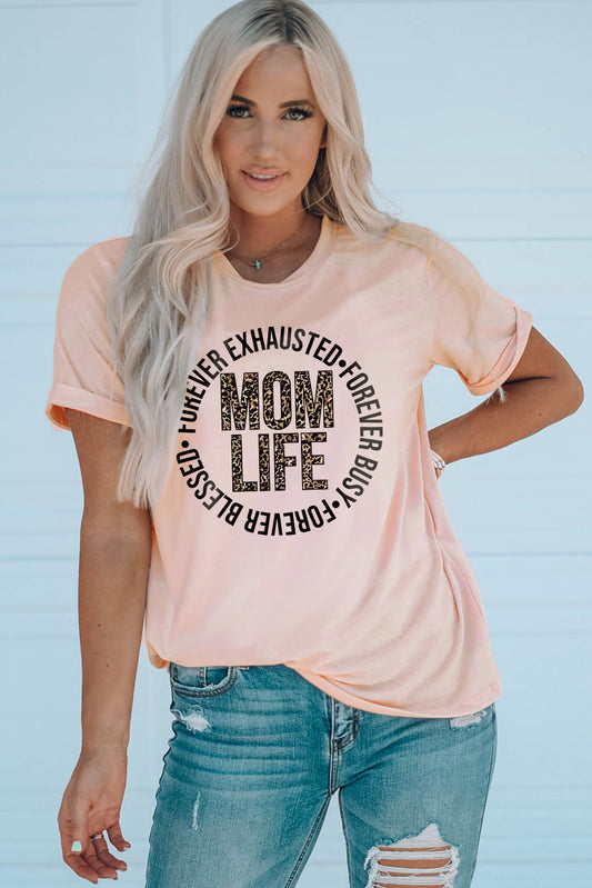 MOM LIFE Leopard Graphic Cuffed Tee - LODIMAE FASHION 
