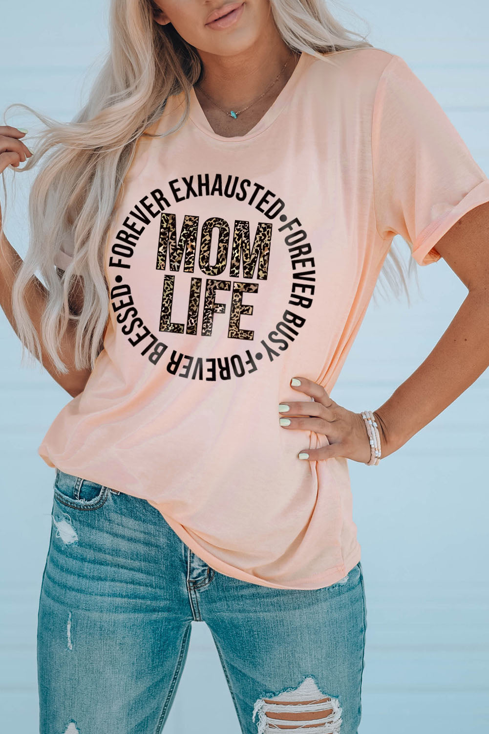 MOM LIFE Leopard Graphic Cuffed Tee - LODIMAE FASHION 