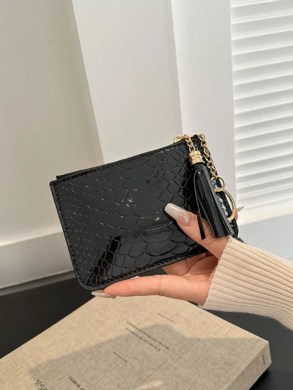 PU Leather Tassel Trim Card Case – Chic Wallet for Cards & Cash - LODIMAE FASHION 