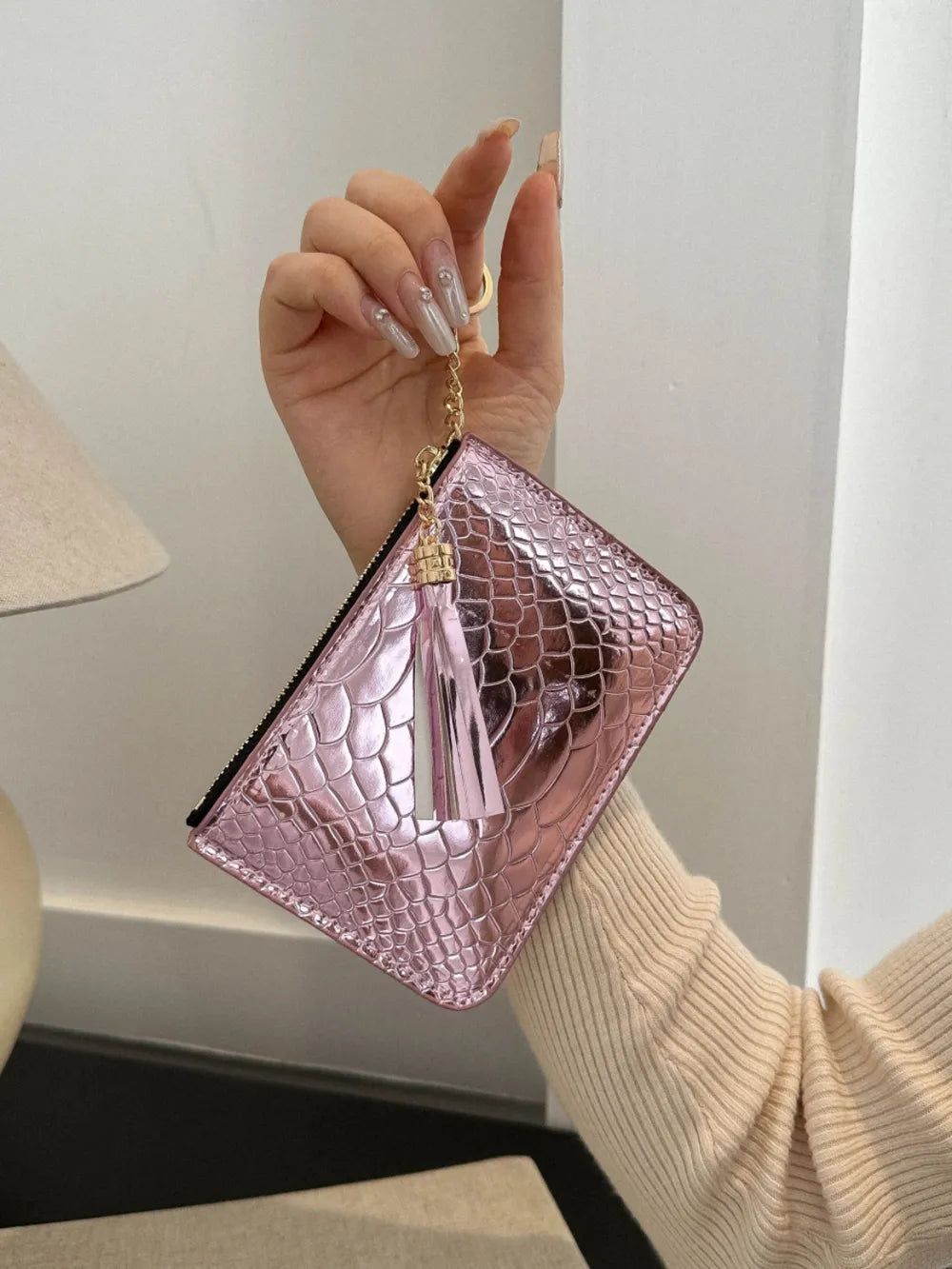 PU Leather Tassel Trim Card Case – Chic Wallet for Cards & Cash - LODIMAE FASHION 