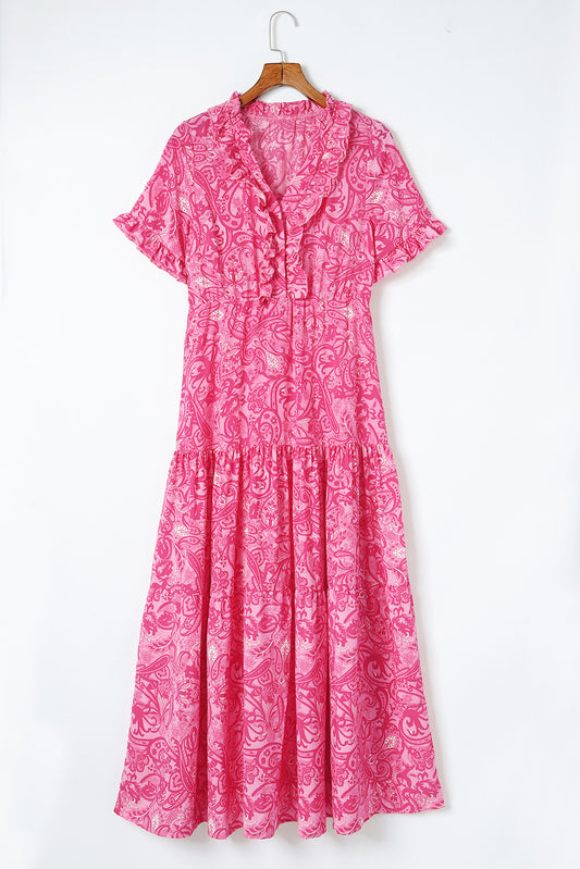 Paisley Print Flounce Sleeve Maxi Dress - LODIMAE FASHION 