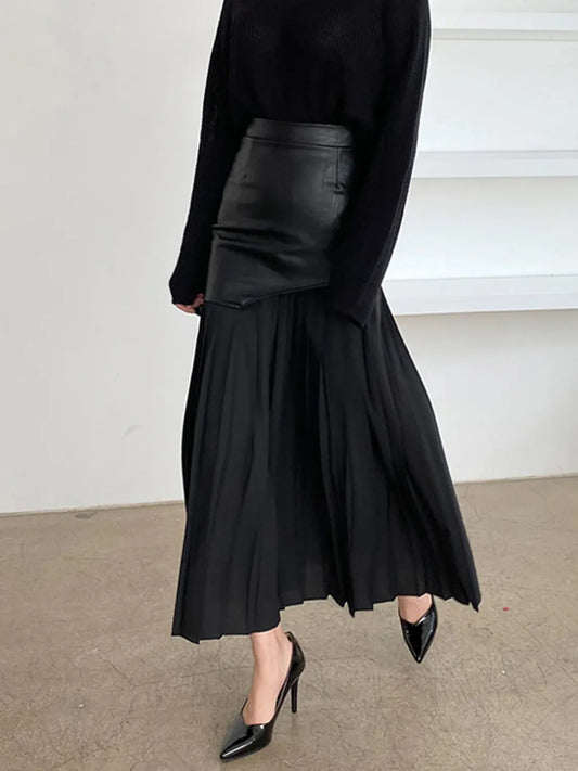 Patchwork Contrast Pleated Skirt - LODIMAE FASHION 
