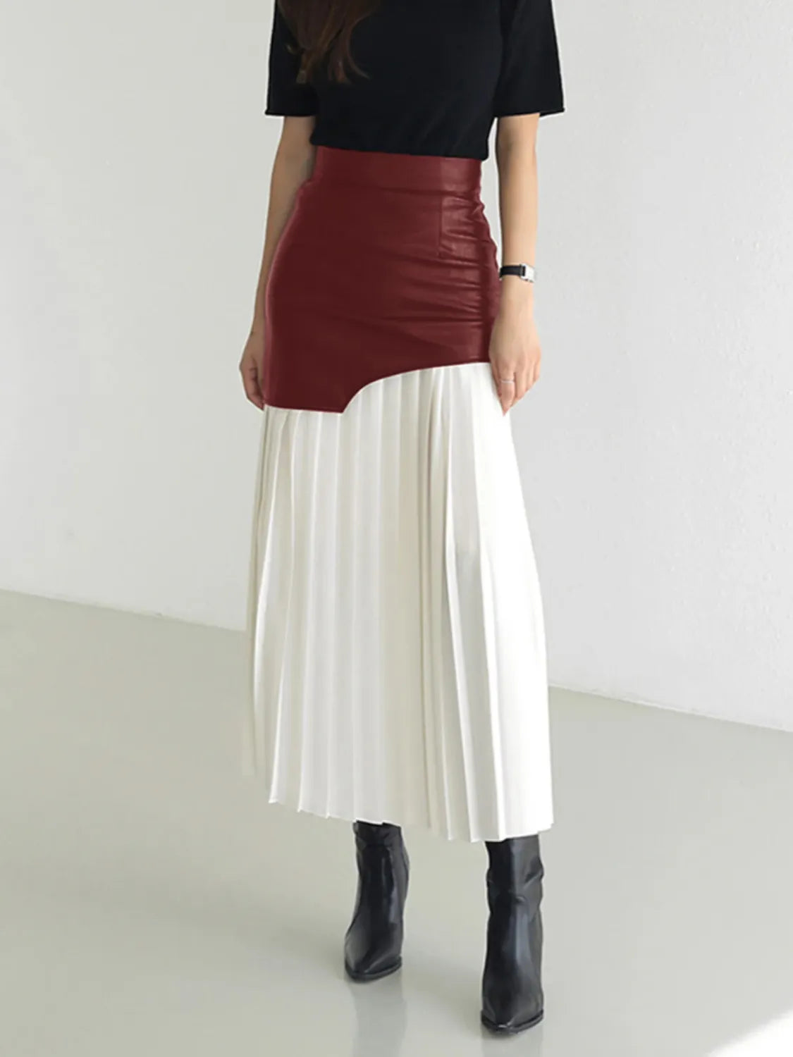 Patchwork Contrast Pleated Skirt - LODIMAE FASHION 