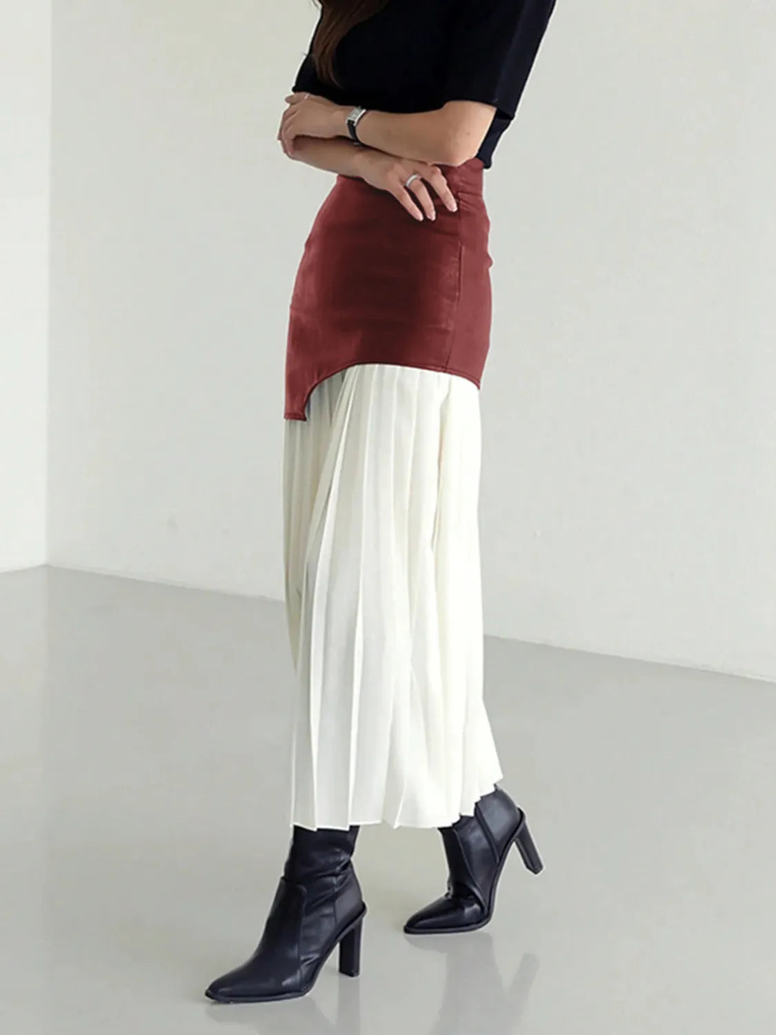 Patchwork Contrast Pleated Skirt - LODIMAE FASHION 