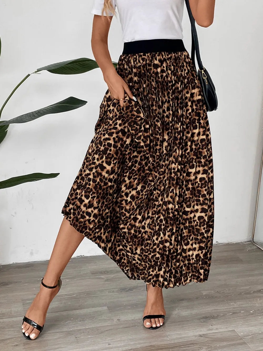 Perfee Pleated Leopard Maxi Skirt - LODIMAE FASHION 