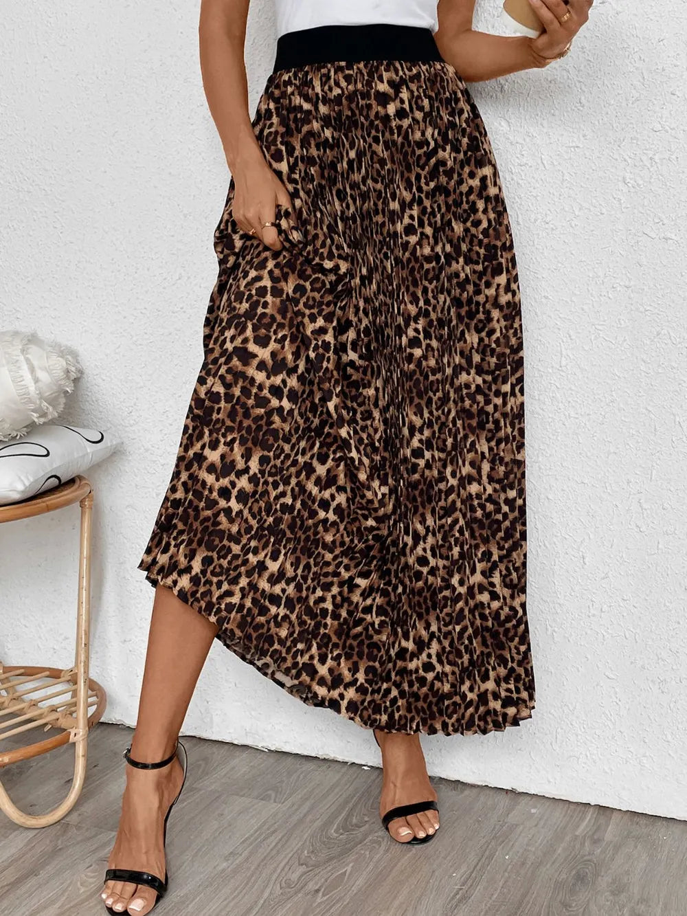 Perfee Pleated Leopard Maxi Skirt - LODIMAE FASHION 