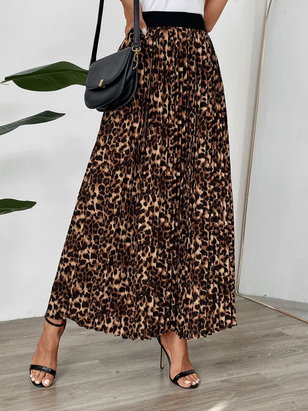 Perfee Pleated Leopard Maxi Skirt - LODIMAE FASHION 