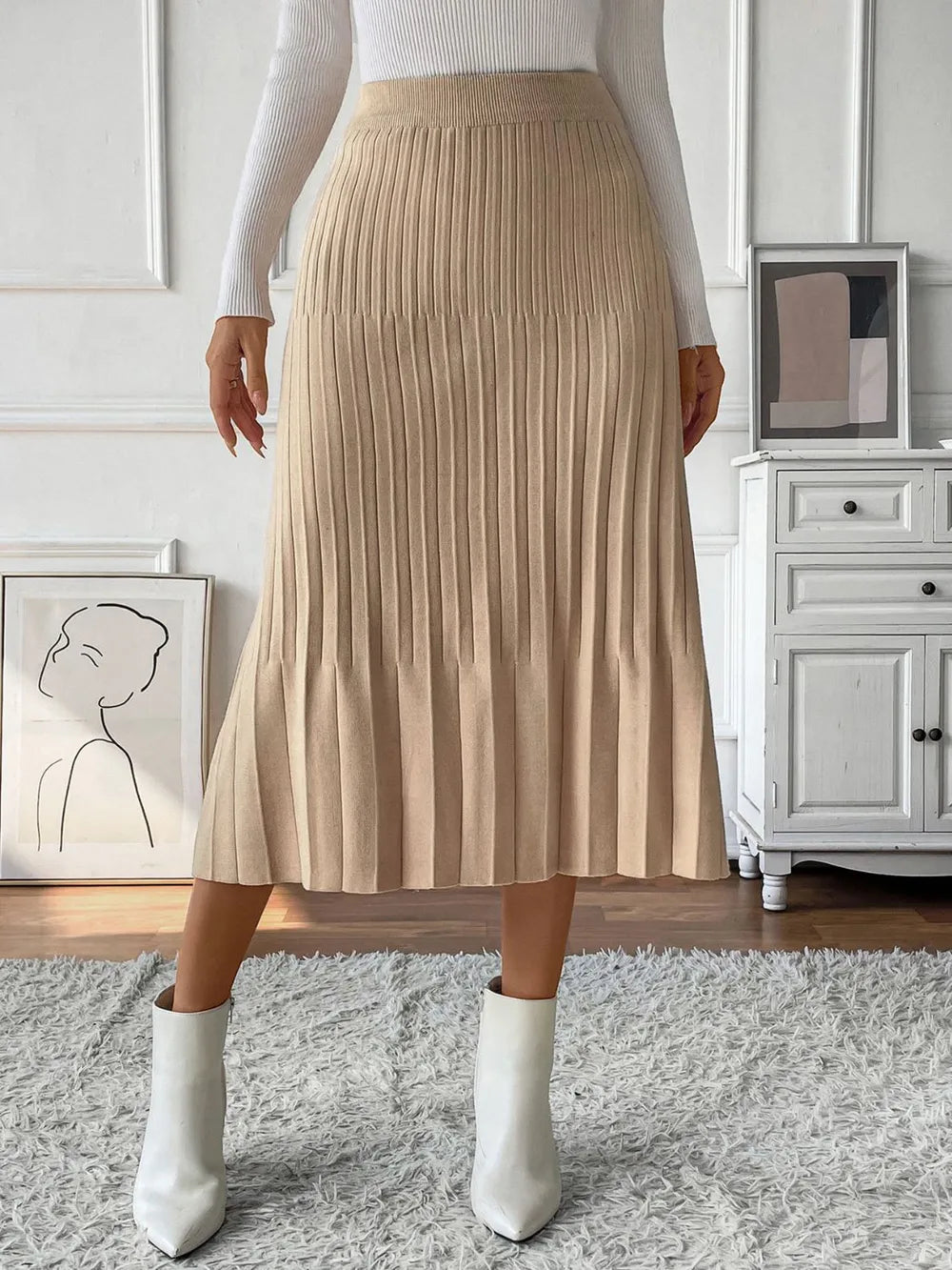 Perfee Pleated Midi Sweater Skirt - LODIMAE FASHION 