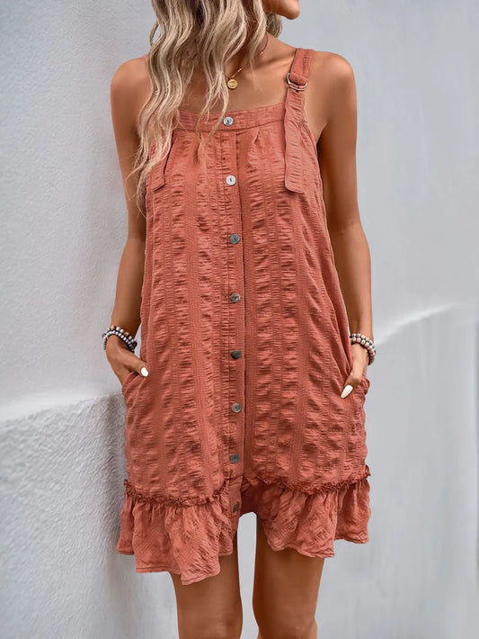 Perfee Texture Square Neck Wide Strap Mini Dress - LODIMAE FASHION 