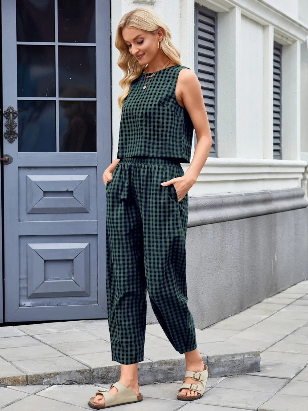 Plaid Sleeveless Top and Pants Set - LODIMAE FASHION 