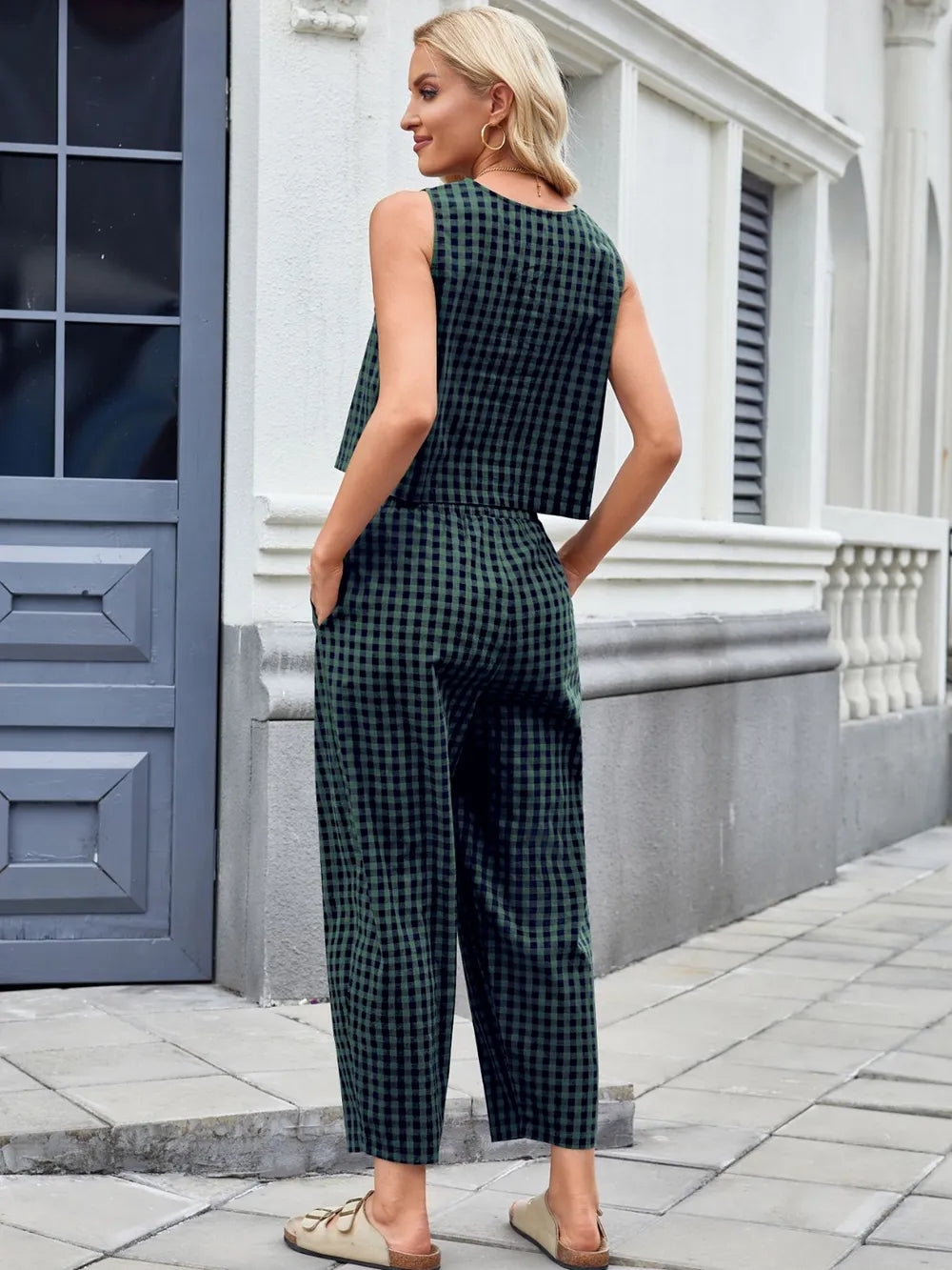 Plaid Sleeveless Top and Pants Set - LODIMAE FASHION 