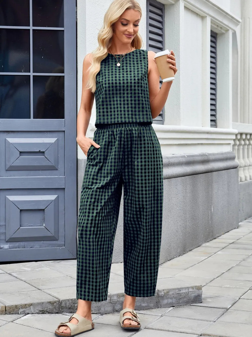 Plaid Sleeveless Top and Pants Set - LODIMAE FASHION 