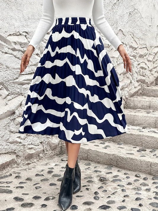 Pleated Printed Elastic Waist Skirt - LODIMAE FASHION 