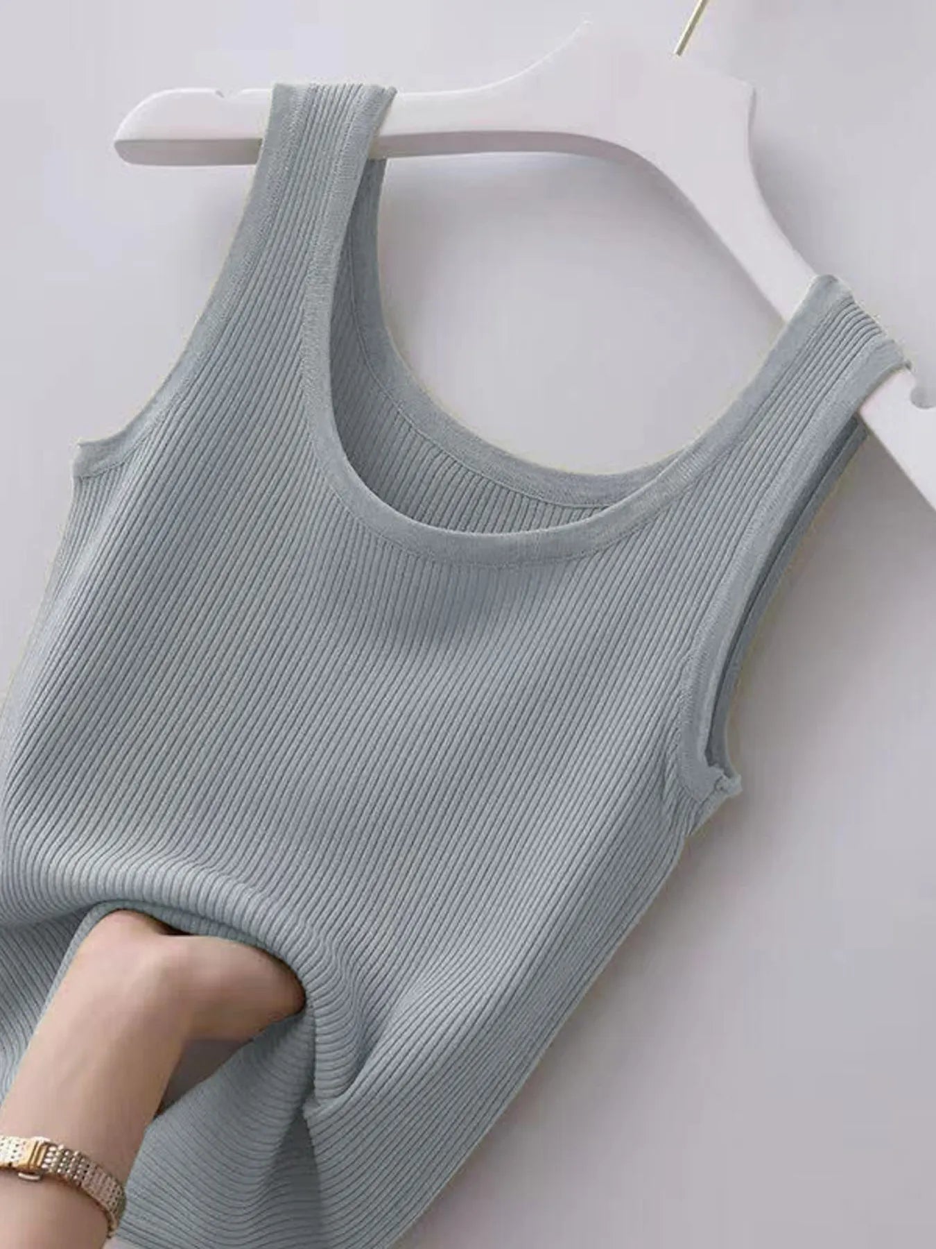 Plus Size Ribbed Knit Scoop Neck Tank Top - LODIMAE FASHION 