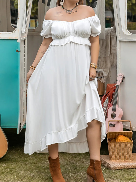 Plus Size Ruffled Hem Off-Shoulder Dress - LODIMAE FASHION 