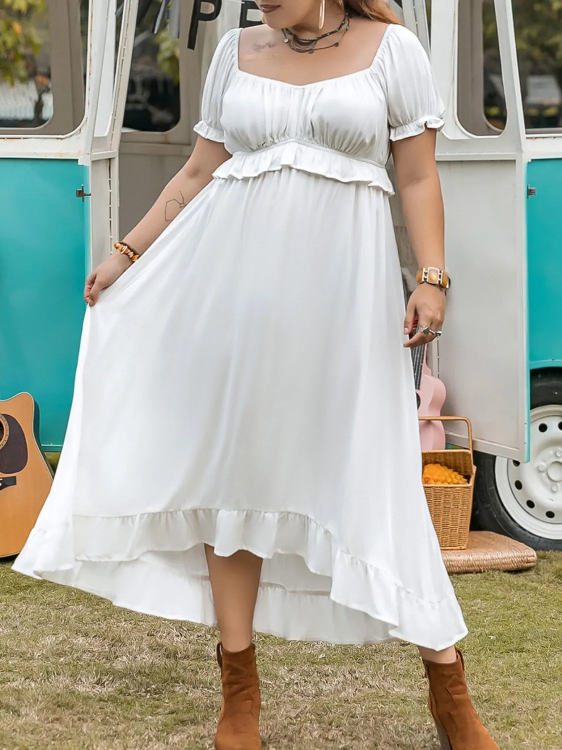 Plus Size Ruffled Hem Off-Shoulder Dress - LODIMAE FASHION 