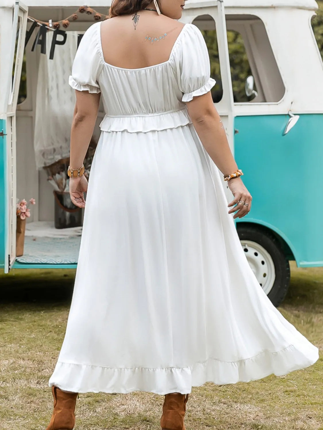 Plus Size Ruffled Hem Off-Shoulder Dress - LODIMAE FASHION 