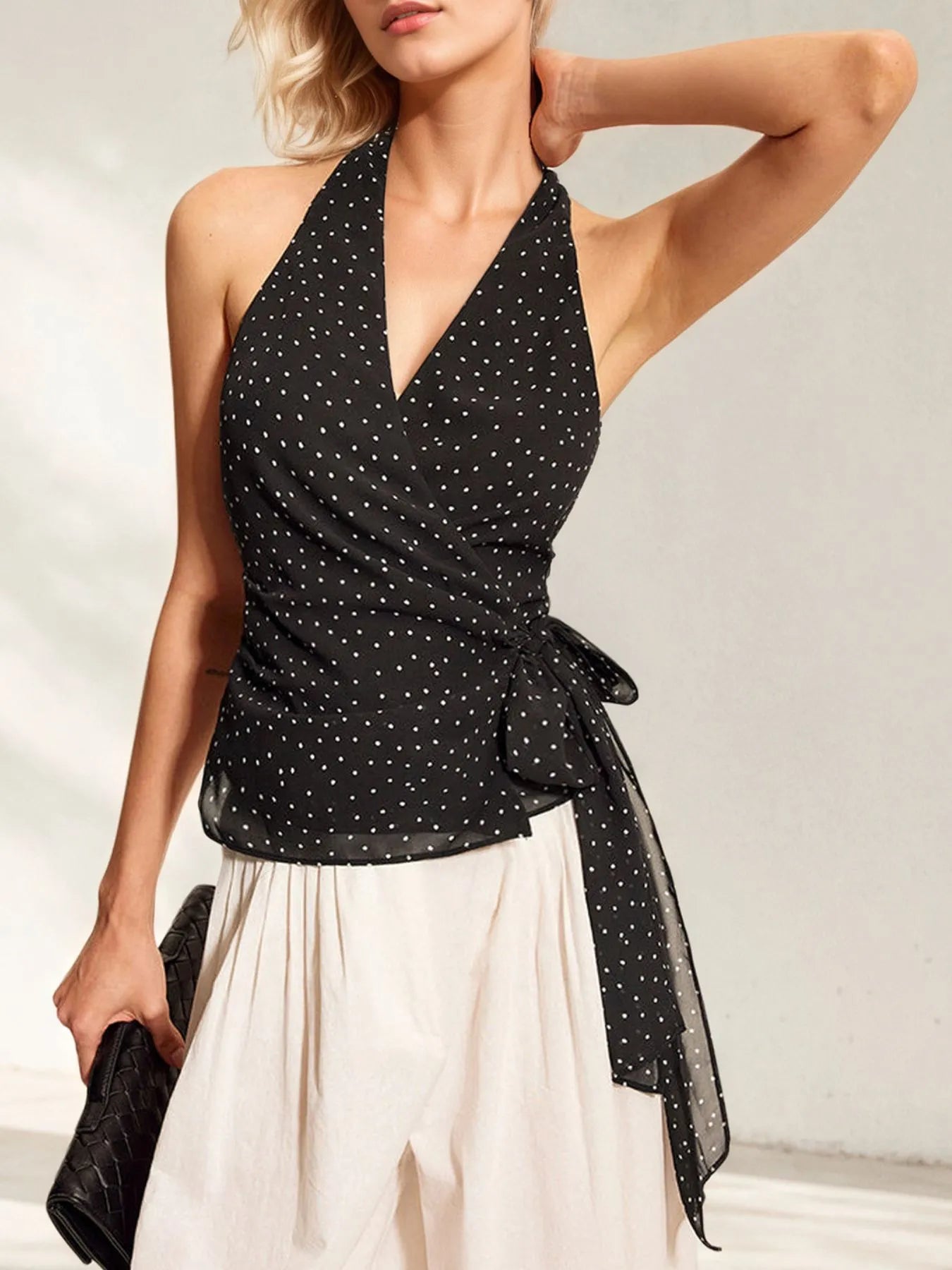 Polka Dot Halter Wrap Cami Top - LODIMAE FASHION 