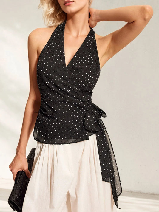 Polka Dot Halter Wrap Cami Top - LODIMAE FASHION 