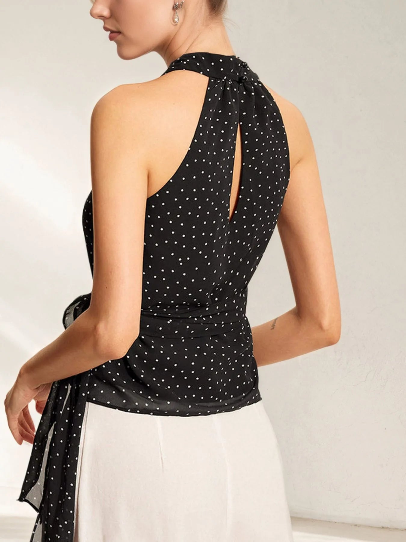 Polka Dot Halter Wrap Cami Top - LODIMAE FASHION 