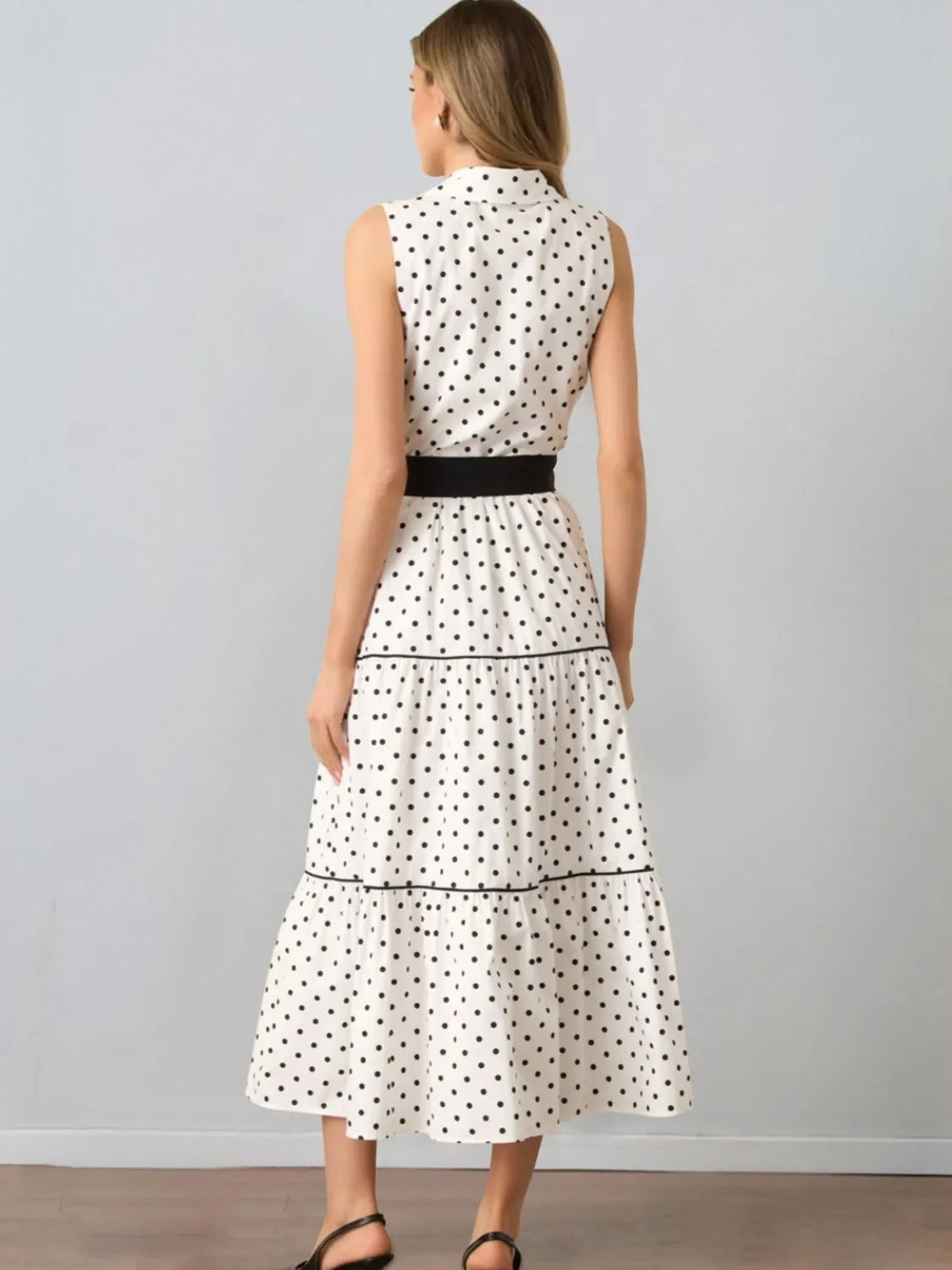 Polka Dot Sleeveless Midi Shirt Dress - LODIMAE FASHION 
