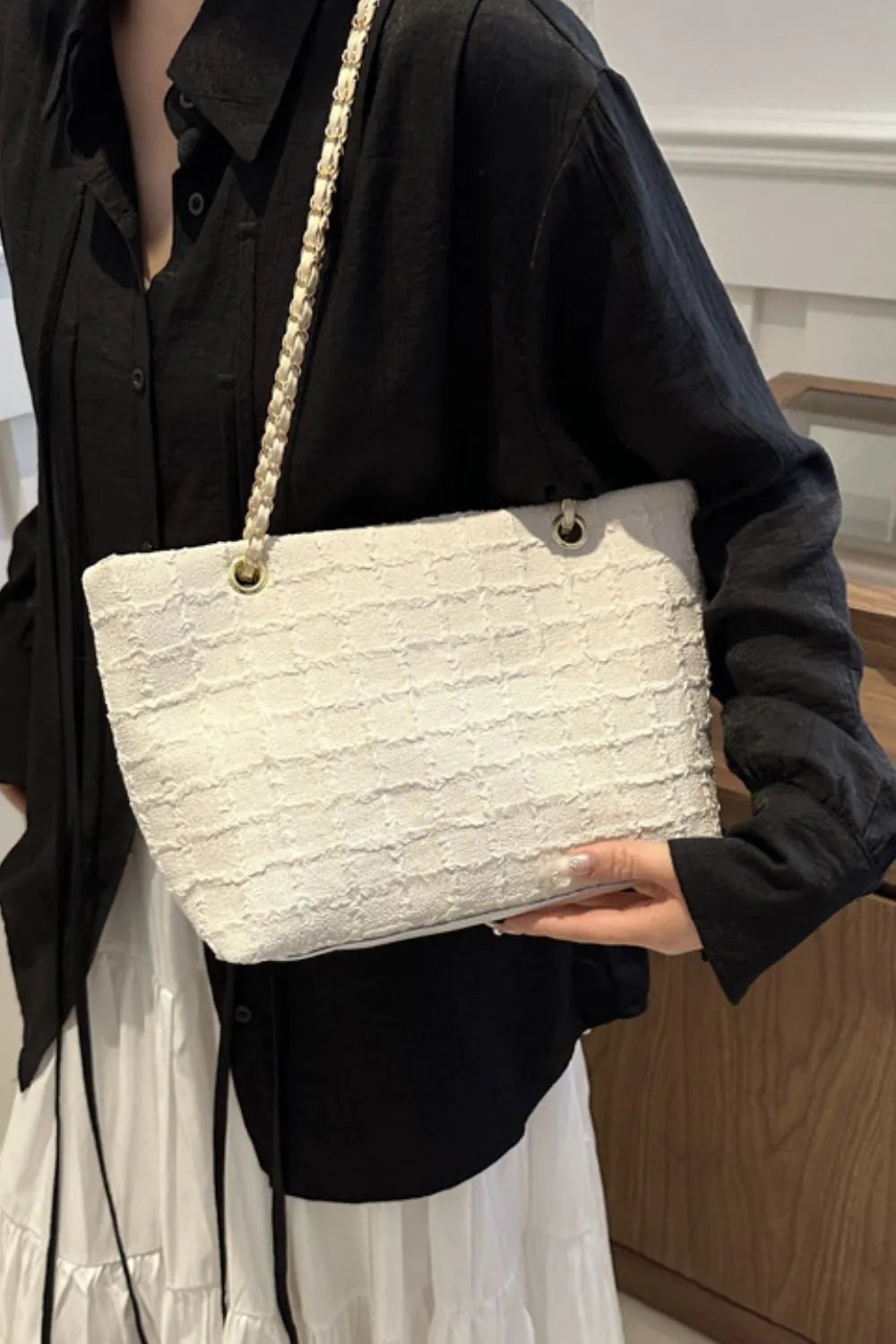 Polyester Texture Chain Tote Bag – Stylish Shoulder Handbag - LODIMAE FASHION 