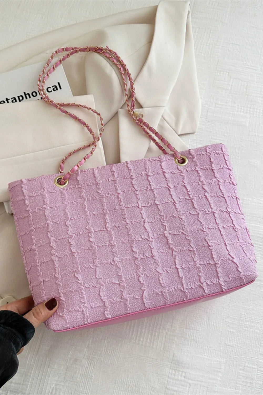 Polyester Texture Chain Tote Bag – Stylish Shoulder Handbag - LODIMAE FASHION 
