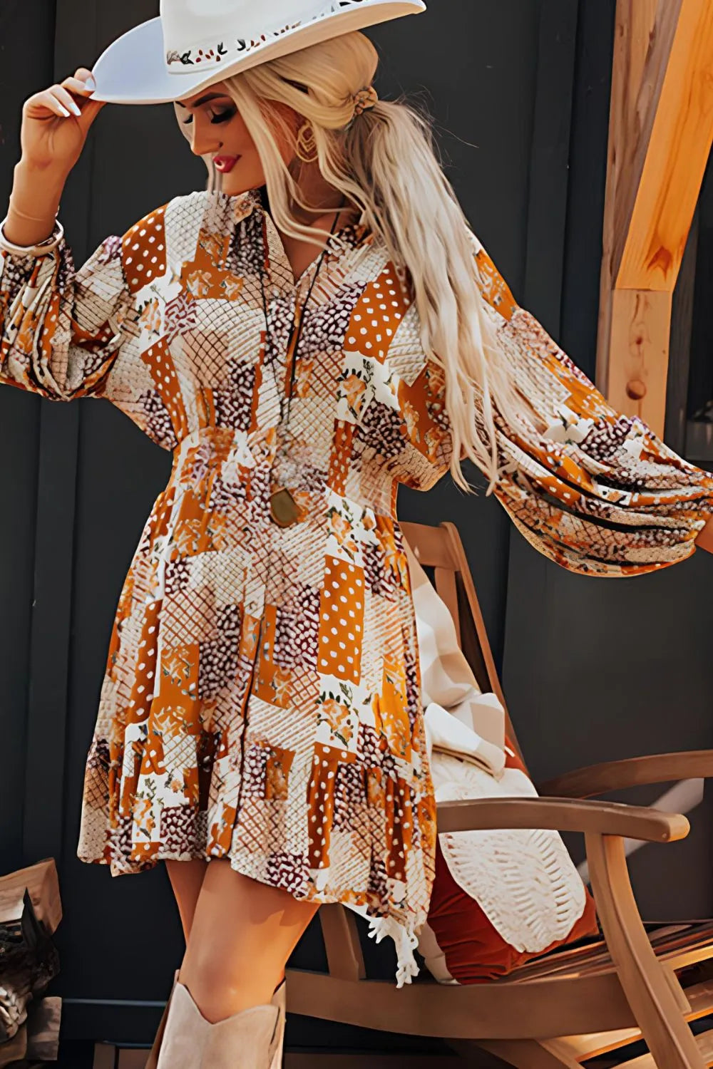 Printed Collared Neck Three-Quarter Sleeve Mini Shirt Dress - LODIMAE FASHION 