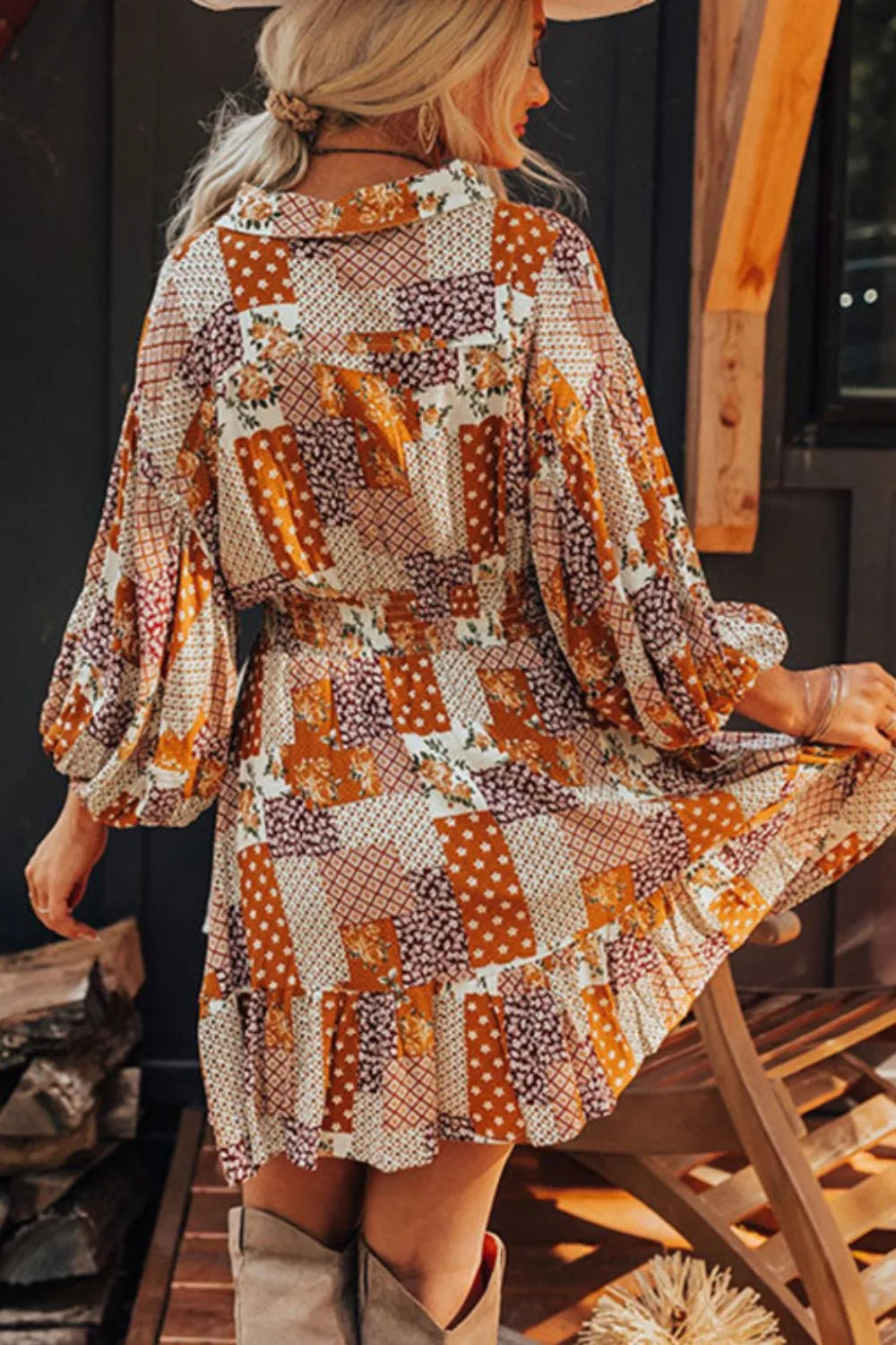 Printed Collared Neck Three-Quarter Sleeve Mini Shirt Dress - LODIMAE FASHION 