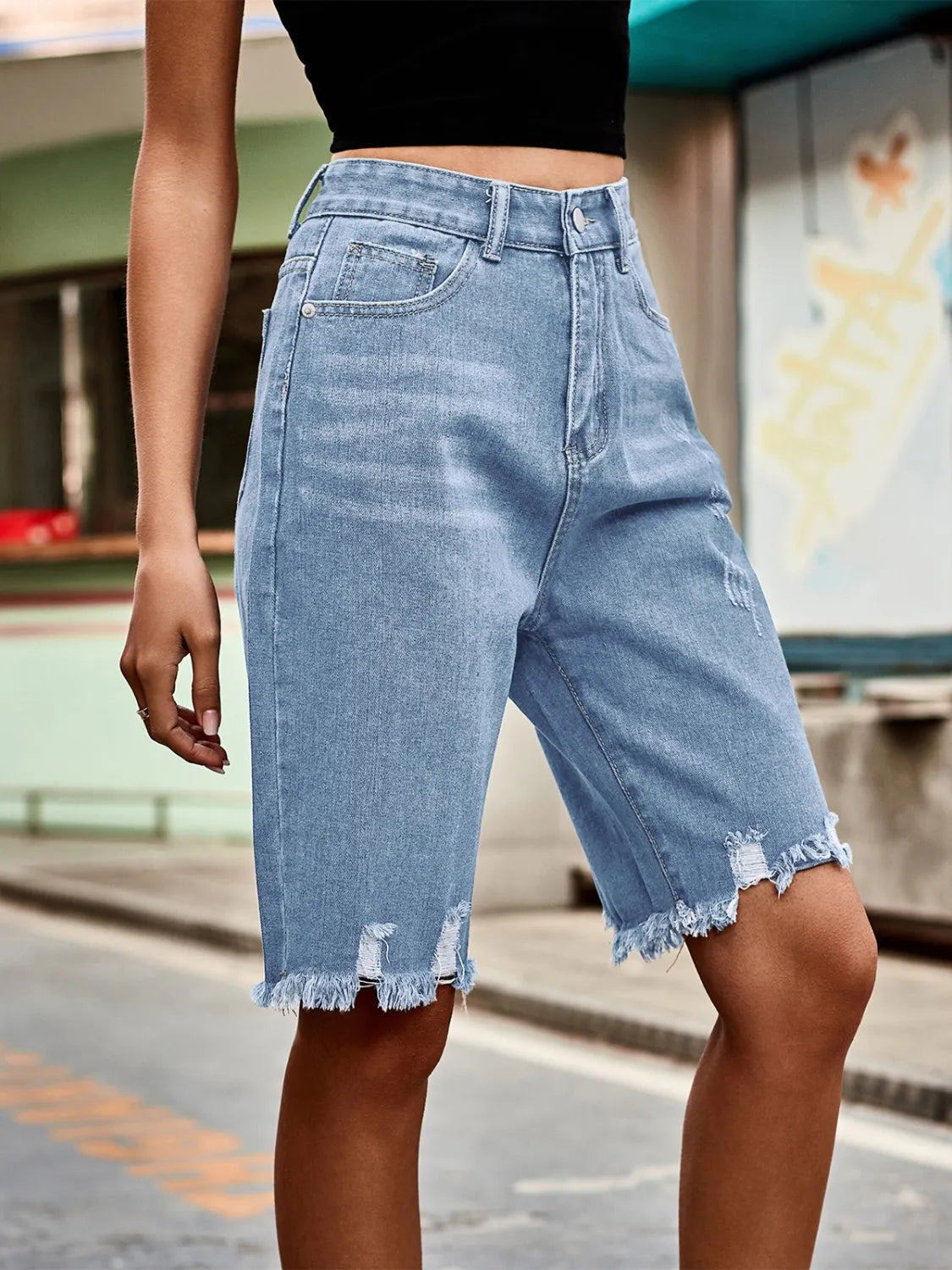 Raw Hem Denim Shorts - LODIMAE FASHION 