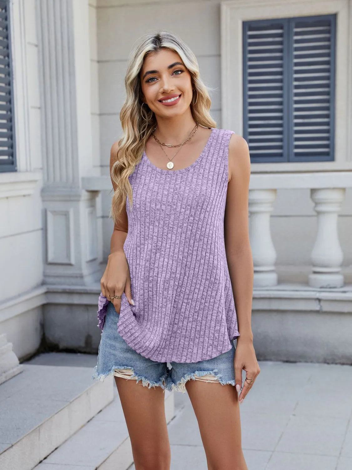 Ribbed Round Neck Tank - LODIMAE FASHION 