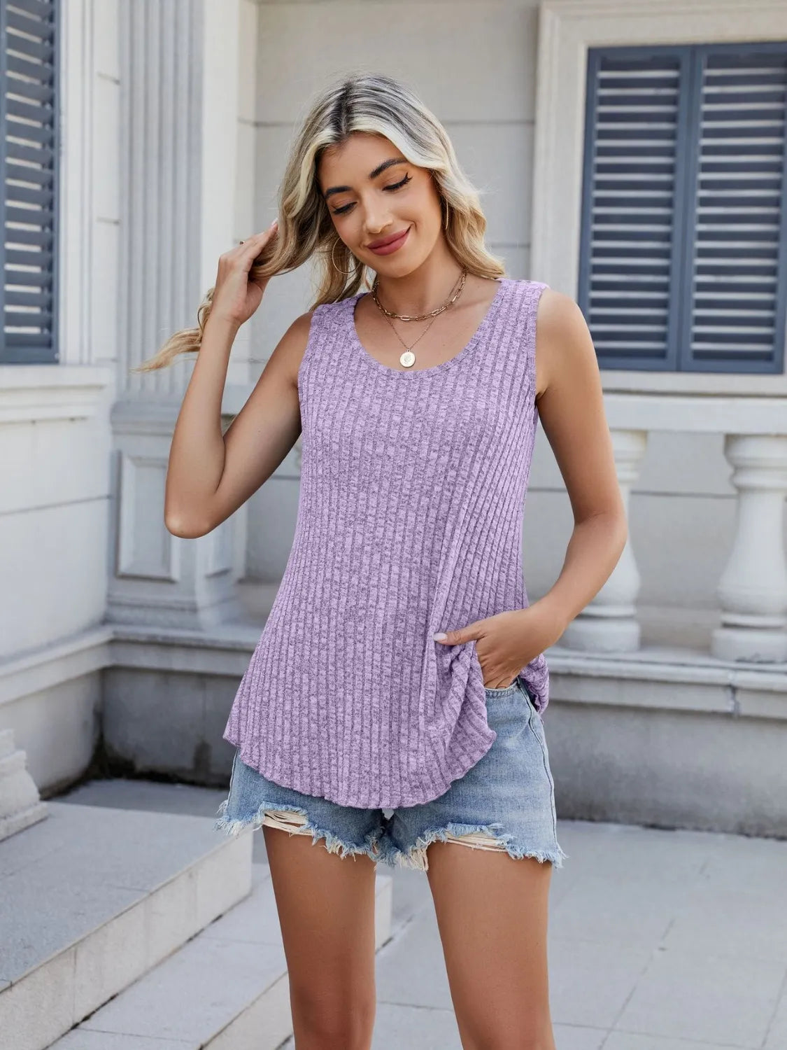 Ribbed Round Neck Tank - LODIMAE FASHION 