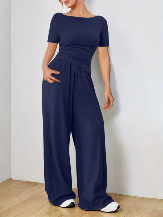 Round Neck Short Sleeve T-Shirt and Pants Set - LODIMAE FASHION 