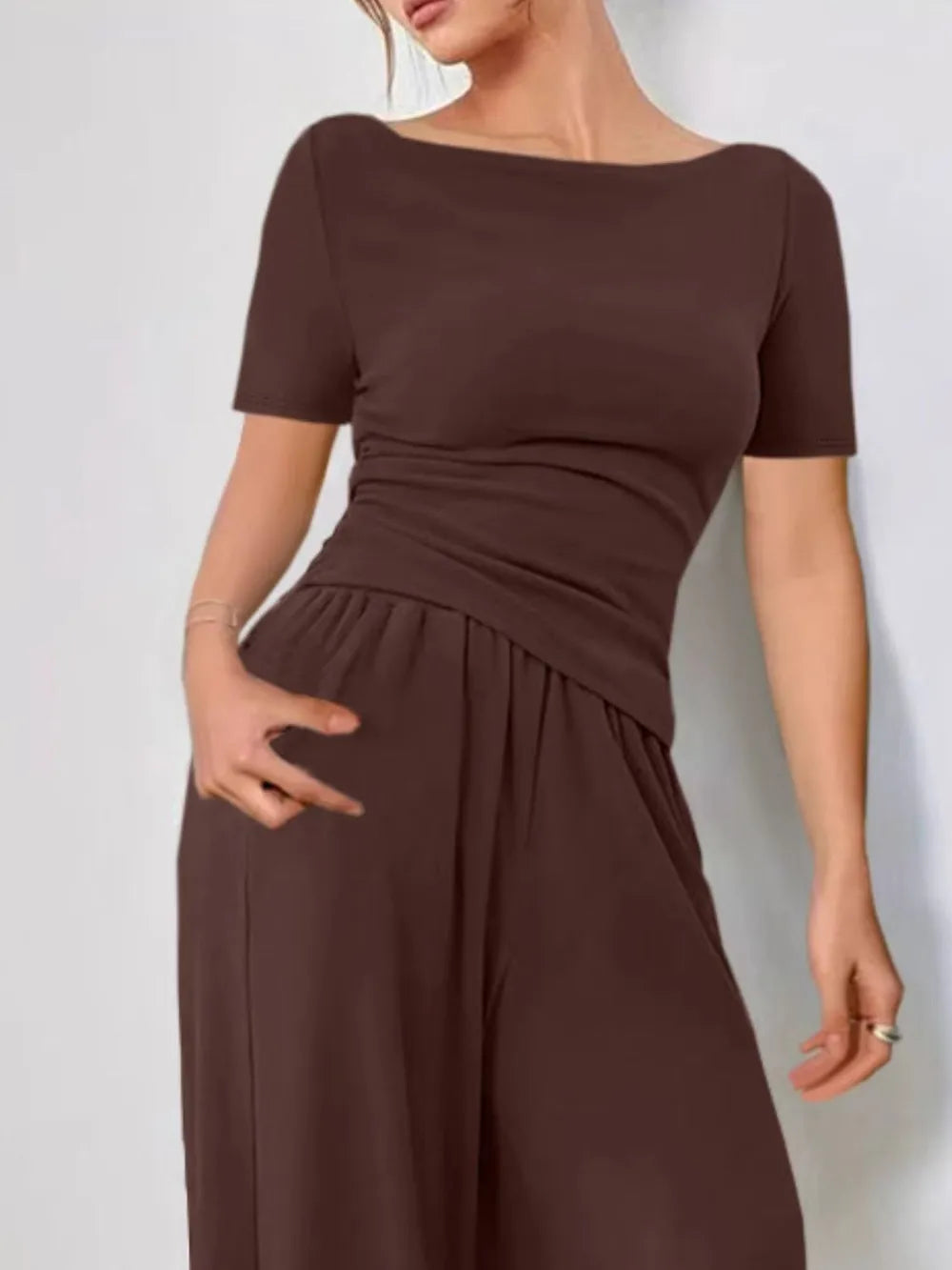 Round Neck Short Sleeve T-Shirt and Pants Set - LODIMAE FASHION 