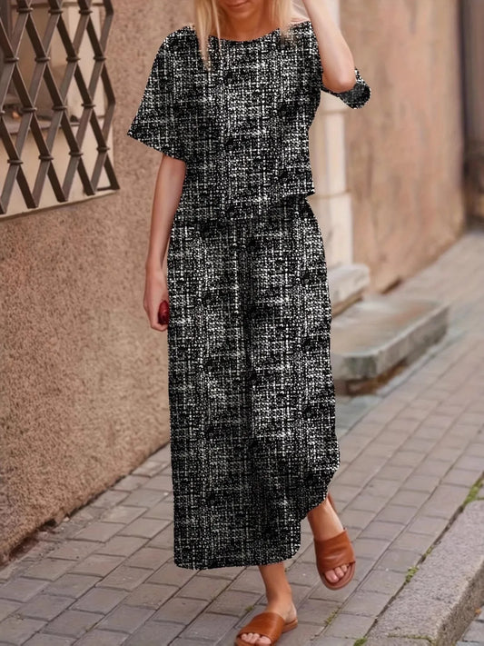 Round Neck Short Sleeve Top and Pants Set - LODIMAE FASHION 